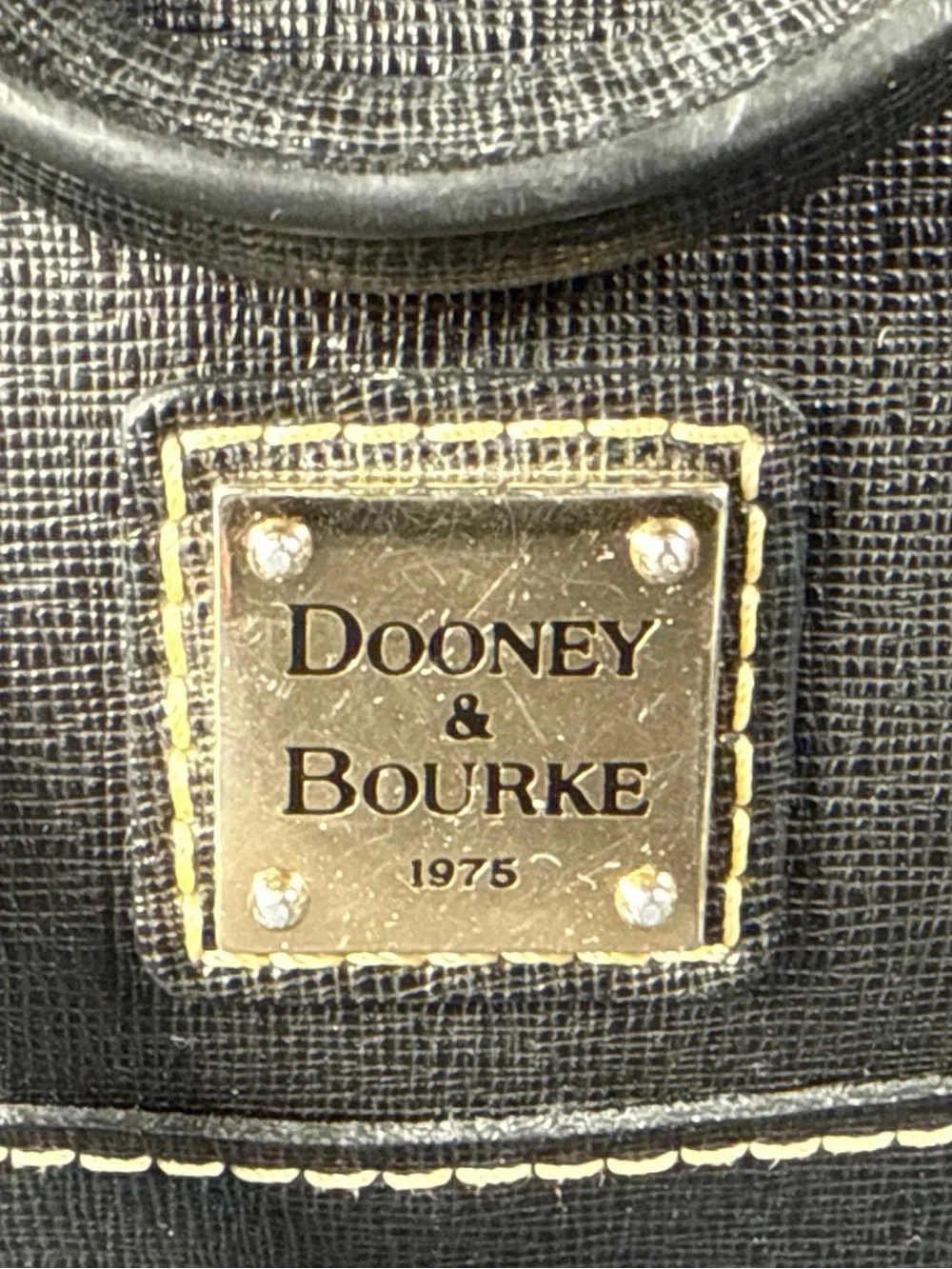 Dooney & Bourke Saffiano Leather Black Handbag with Gold Plaque